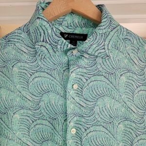 Cremieux Men's Fern Leaves Turquoise Print 100% Lnen Shirt Sz.M